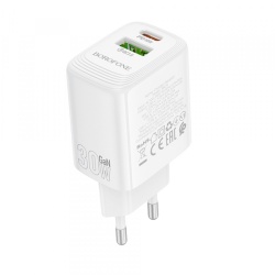 Incarcator Retea Borofone BN29 Fuente, 30W, 3A, 1 x USB-A - 1 x USB-C, Alb