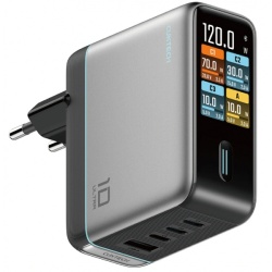 Incarcator Retea Cu Cablu USB-C Cuktech AD1204U Display, 120W, 6A, 1 x USB-A - 2 x USB-C, Argintiu