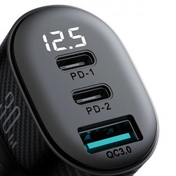 Joyroom JR-CCD04 30W 2x USB-C USB-A incarcator auto cu afisaj - negru - Img 6