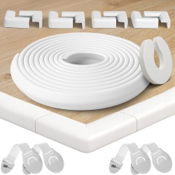 Kit Complet de Protecție pentru Copii , Rolă 6.4 Metri Bandă din Cauciuc cu Spumă Activă (Grosime 7 mm), 8 Protecții Colțuri, 4 Sisteme Siguranță Sertare și 1 Opritor Ușă, Alb