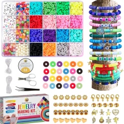 Kit Complet pentru Creare Brățări și Coliere din Mărgele de Lut Fimo (6084 Piese), Set DIY pentru Bijuterii cu Litere și Pandantive, Cadou Creativ pentru Fete