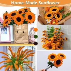 Kit Creativ DIY Buchet de Floarea-Soarelui, 300 Sârme Plușate Groase de 8 mm, Tulpini Florale, Benzi Adezive și Panglică Cadou - Img 2