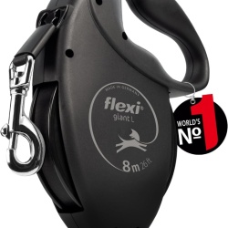 Lesă Retractabilă Flexi Giant L Tape 8 m, Bandă Rezistentă pentru Câini Puternici până la 50 kg, Mâner Ergonomic Soft Grip, Carabinier Solid, Design Modern Oliv / Negru
