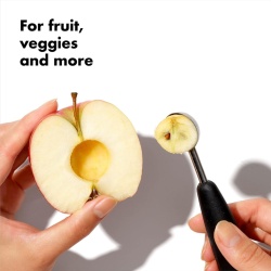 Lingură Dublă pentru Bile de Fructe și Pepene OXO Good Grips Melon Baller, Oțel Inoxidabil, Mâner Ergonomic Antiderapant - Img 3