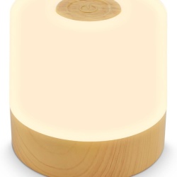 Mini Lampă LED de Masă Wireless IP44 cu Control Touch, Reglaj în 3 Trepte, Acumulator Reîncărcabil, USB-C, Aspect Lemn, 7 x 7 cm, Clasa G