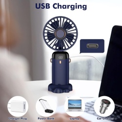 Mini Ventilator de Mână Portabil și Pliabil cu 5 Viteze, Acumulator 4200mAh, Afișaj LED, Încărcare USB, pentru Birou și Exterior - Img 2