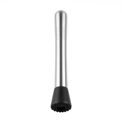 Muddler Profesional pentru Cocktail KMT Style, 20.5 cm, Inox și Cap din Silicon, Argintiu/Negru