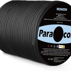 Paracord Negru Romon 4 mm, Coardă de Supraviețuire Tip 550 din Nailon cu 7 Fire Interioare, Rezistență 250 kg, Rolă 50 m, Ideal pentru Camping și Drumeții