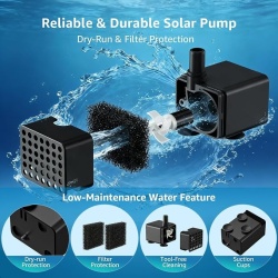 Pompa solara pentru fantana arteziana 2.5W, 5 duze de pulverizare, cablu ,protectie functionare pe uscat, silentioasa, pentru iaz, gradina, acvariu si adapatoare pasari - Img 7