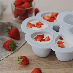 Recipient Multi-Porții din Silicon cu Capac BÉABA Maxi Porțiuni 6 x 90 ml, Formă pentru Congelare și Păstrare Hrană Bebeluși, Rezistență Termică la Cuptor și Microunde (-55°C la +210°C) - Img 5