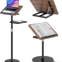 RESIGILAT - Suport pentru cărți și partituri Typec 2 în 1, podea și birou, înălțime reglabilă 50–130 cm, 11 unghiuri de înclinare, lemn și metal, tavă detașabilă, Negru