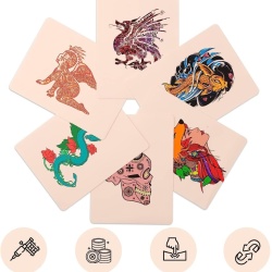 Set 10 Bucăți Piele Sintetică pentru Exersat Tatuaje Unihuby, 20 x 15 cm (8x6 Inch), Silicon Sintetic Flexibil cu Textură Realistă, Utilizare Față-Verso, Ambalate Individual, pentru Începători și Artiști Tatuatori - Img 5