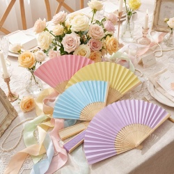 Set 12 evantaii pliabile din hârtie pastel, evantaie decorative pentru nuntă, petreceri și proiecte DIY, 6.5 inch - Img 3