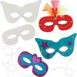 Set 12 Măști Albe din Carton pentru Personalizat și Decorat Baker Ross EK3226, 2 Modele Asortate, Include Benzi Elastice de Fixare, Activități Creative Copii, Carnaval, Petreceri Mascate și Halloween, 3+ Ani