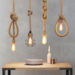 Set 2 Pendule Suspendate din Sfoară de Cânepă E27 (Lungime 100 cm), Lustre Rustice Industriale, Cablu Ajustabil Stil DIY - Img 5