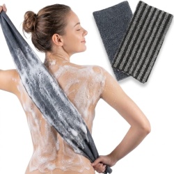 Set 2 Prosoape Exfoliante pentru Corp Yiclick (101 x 28 cm), Bandă Textilă Lungă pentru Spălarea Spatelui, Burete Tip Lufă cu Nivel Dublu de Exfoliere, Înlocuitor Mănușă Exfoliantă, Negru