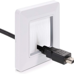 Set 2 Treceri de Cablu cu Perie kwmobile, Mască Pătrată 80 x 80 mm pentru Perete și Birou, Inserție Perie 50 x 50 mm, Organizator Cabluri TV, PC și Electrocasnice, Alb - Img 3