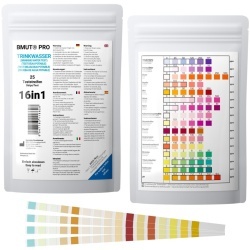 Set 25 Benzi Testare Apă Potabilă 16 în 1, Analiză Rapidă Calitate Apă Robinet, Filtre, Puțuri și Piscină, Măsurare Duritate Totală, Plumb, Cupru, Nitrați, Nitriți, Clor Liber și pH, Scală Cromatică Clară