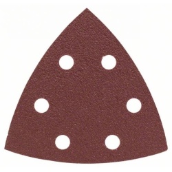 Set 25 bucăți șmirghel triunghiular Bosch 2607019490 pentru șlefuitoare tip Delta, hârtie abrazivă cu orificii de aspirare și prindere velcro pentru lemn și vopsea