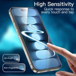 Set 3 Folii de Protecție din Sticlă Securizată JETech pentru iPhone 15 Pro Max, Duritate 9H, Ultra-Transparente, cu Cadru de Montare - Img 2