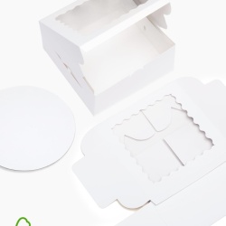 Set 5 Cutii pentru Tort cu Fereastră și 5 Baze Rotunde Cartonate de 25x25 cm, Albe - Img 7
