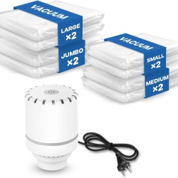 Set de 8 saci pentru vidare haine cu pompă electrică Typec Home (2 Jumbo, 2 Mari, 2 Medii, 2 Mici), saci de compresie pentru pilote, pături, haine și călătorii