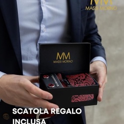 Set Elegant 5 în 1 Masino Morino pentru Bărbați: Cravată, Batistă de Buzunar, Butoni și Ac de Cravată, Cutie Premium de Cadou - Img 3