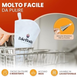 Set poș reutilizabil pentru decorat torturi și prăjituri (11 piese), sac din bumbac 35 cm, duiuri/șprițuri din inox, adaptor și cutie cadou - Img 2