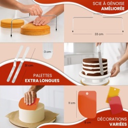 Set Profesional pentru Ornat și Decorat Prăjituri și Torturi 61 Piese cu Platou Rotativ 28 cm, Bază Antiderapantă, Șprițuri din Inox, Poșuri, Spatule și Feliator Tort, Suportă până la 5 kg - Img 4
