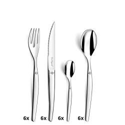 Set tacâmuri 24 piese Lou Laguiole Jet, 6 persoane, inox 18/0, grosime 2.5 mm, cuțite zimțate, finisaj lucios tip oglindă, Argintiu - Img 7