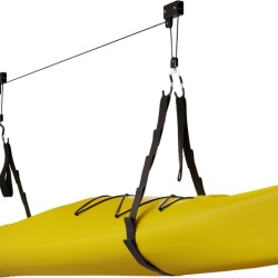 Sistem de Ridicare și Depozitare pe Tavan Rad Sportz Kayak Hoist, Suport Tip Scripete pentru Caiac, Canoe, Scări și Cutii Portbagaj, Capacitate 57 kg (125 lbs), Mecanism de Blocare Automată, pentru Garaj și Înălțimi până la 3.65 m