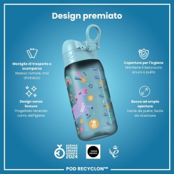 Sticlă de Apă pentru Copii ION8 350 ml, Etanșă Anti-Scurgere (Leak Proof), Capac cu Deschidere Rapidă One-Touch și Blocare de Siguranță, Mâner Integrat, Fără BPA din Recyclon®, Compatibilă cu Mașina de Spălat Vase, Model Blue Unicorns - Img 3