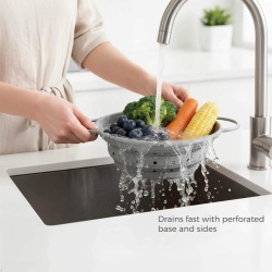 Strecurătoare Pliabilă din Silicon Alimentar Typec Home de 1.9L cu Mâner Metalic Ranforsat, Rezistentă Termic , Pliere la 1.5 cm, Scurgere Rapidă, pentru Paste, Fructe, Legume - Img 7