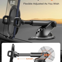 Suport Auto pentru Telefon APPS2Car, Fixare cu Ventuză Gel și Pad Adeziv 3M pe Parbriz sau Bord, Braț Telescopic Reglabil, Rotație 360°, Buton Quick-Release, Compatibil 4.7 - 6.8 Inch, Negru - Img 5