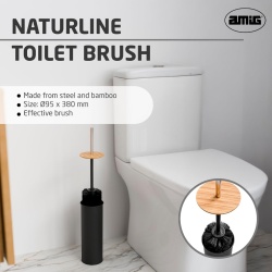 Suport cu Perie de Toaletă AMIG Naturline Ø 9.5 x 38 cm, Oțel Inoxidabil și Detalii din Lemn de Bambus Natural, Design Modern Minimalist, Negru Mat - Img 8