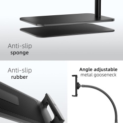 Suport de Podea Reglabil pentru Tabletă și Telefon LanPavilion, Braț Flexibil Tip Gât de Lebădă 40 cm, Rotație 360°, Bază Metalică Stabilă și Grea (1.8 kg), Compatibil 4.7–12.9 Inch, Negru - Img 5
