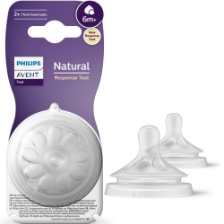 Tetina Philips Avent Natural Response SCY966/02, +6 luni, tetina care functioneaza ca sanul mamei, tetina fara scurgeri, debit 6, pentru lichide cu densitate crescuta, fara BPA, 2 bucati