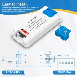 Transformator LED 36W 240V la 12V 3A Typec Home, Sursă de Alimentare AC-DC Flicker-Free, Driver Stabilizat de Tensiune Constantă pentru Benzi LED și Becuri G4, GU5.3, MR16, MR11, Format Compact - Img 2