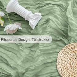 Traversă de masă decorativă Cheesecloth, 300 x 90 cm, Verde Salvie (Sage Green), din pânză topită tip tifon stil Boho/Rustic, pentru nunți, botezuri, petreceri și sărbători - Img 4