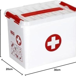 Trusă Medicală de Prim Ajutor Sunware Q-Line 9 Litri cu Tăviță Compartimentată, Mâner Ergonomic și Cleme de Închidere, Plastic Rezistent Fără BPA (Alb / Roșu) - Img 3