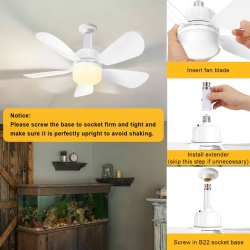 Ventilator de Tavan Inteligent cu Plafonieră LED Gliztech 19 Inch, Dulie E27 cu Înșurubare Rapidă, Telecomandă Inclusă, Lumină Reglabilă (3000K–6500K) și Dimmabilă, Temporizator, Motor Silențios - Img 4