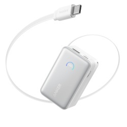 Acumulator extern Anker Nano 10.000 mAh, 45W, cu cablu USB-C InstaCord retractabil, Alb