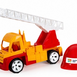 AUTOSPECIALA POMPIERI CU SCARA SI CASCA PORTOCALIU ROSU 54CM - Img 2