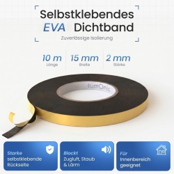 Bandă Adezivă de Etanșare din Spumă EVA / EPDM Lumonic 10m, 15mm x 2mm, Izolație Termică și Fonică pentru Uși și Ferestre, Negru - Img 4