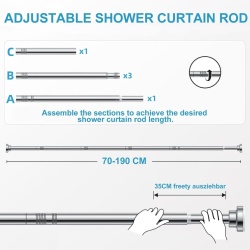 Bară Telescopică pentru Perdea de Duș fără Găurire, Lungime Reglabilă 70–190 cm, Oțel Inoxidabil Rezistent la Rugină, Fixare prin Presiune cu Arc, Susține până la 25 kg - Img 2