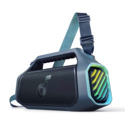 Boxa portabila Anker Soundcore Boom 2 Plus, 140W, BassUp 2.0, IPX7, Lumini RGB, Baterie externa, Bluetooth 6.0, Auracast™, Albastru
