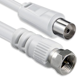 Cablu Adaptor Antenă / Conexiune SAT 2.5 m, Conector F Mufă > Mamă Coaxială (F-Coax), Dublu Ecranat, Alb