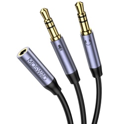 Cablu Adaptor Splitter Audio MOSWAG Jack 3.5mm Mamă la 2x Jack 3.5mm Tată, Conectori Placați cu Aur 24K