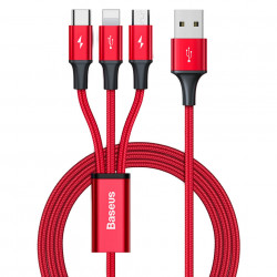 Cablu Baseus 3-în-1 cu terminale USB - USB tip C / Lightning / micro USB 1,2 m, 3,5 A rosu (CAJS000009)