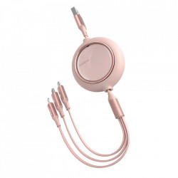 Cablu de incarcare Baseus Bright Mirror retractabil 3 in 1 USB - USB tip C / Lightning / micro USB 3,5 A 1,2 m roz (CAMLT-MJ04)